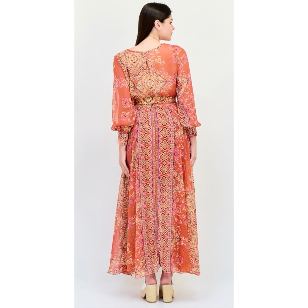 Spy Zone Exchange Bohemian Gypsy Faux Wrap Ethnic Print Maxi Dress Size XL - Picture 2 of 8